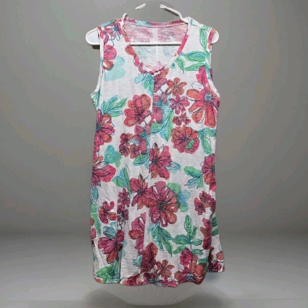 Escape by Habitat Multicolor Slub Cotton Floral Sleeveless Dress Medium 10 12